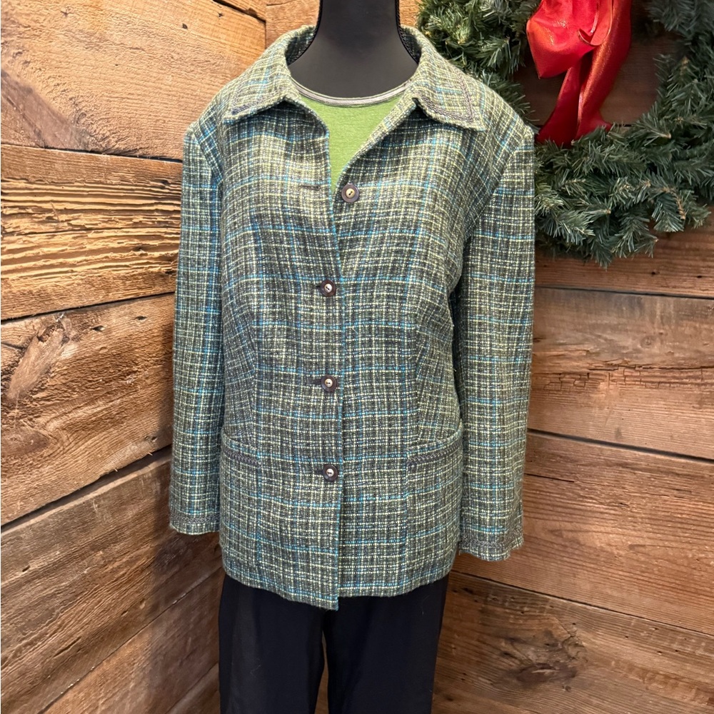 Vintage JM Collection Olive and Teal Plaid Blazer